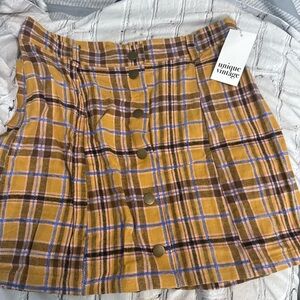 Unique Vintage Plaid Snap Front Mini Skirt Women Size XL Yellow Flannel
